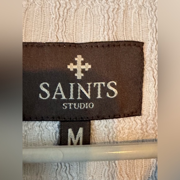 Saints Studio Light Gray Casual Textured Button-Down Shirt NWT M - Picture 3 of 6